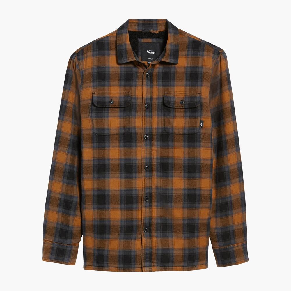 VANS "Loomis" Plaid Fleece Lined Flannel Shirt Jacket (Brown/Blue/Black | Med) - Picture 4 of 9